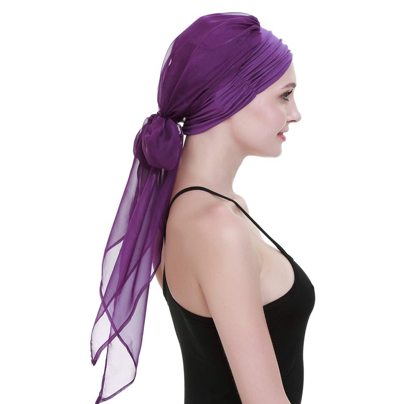 FocusCare Cancer HeadCovers for Women Pre Tied Headwrap Chemo Patient Turbans Scarves Dark Purple - Image 2
